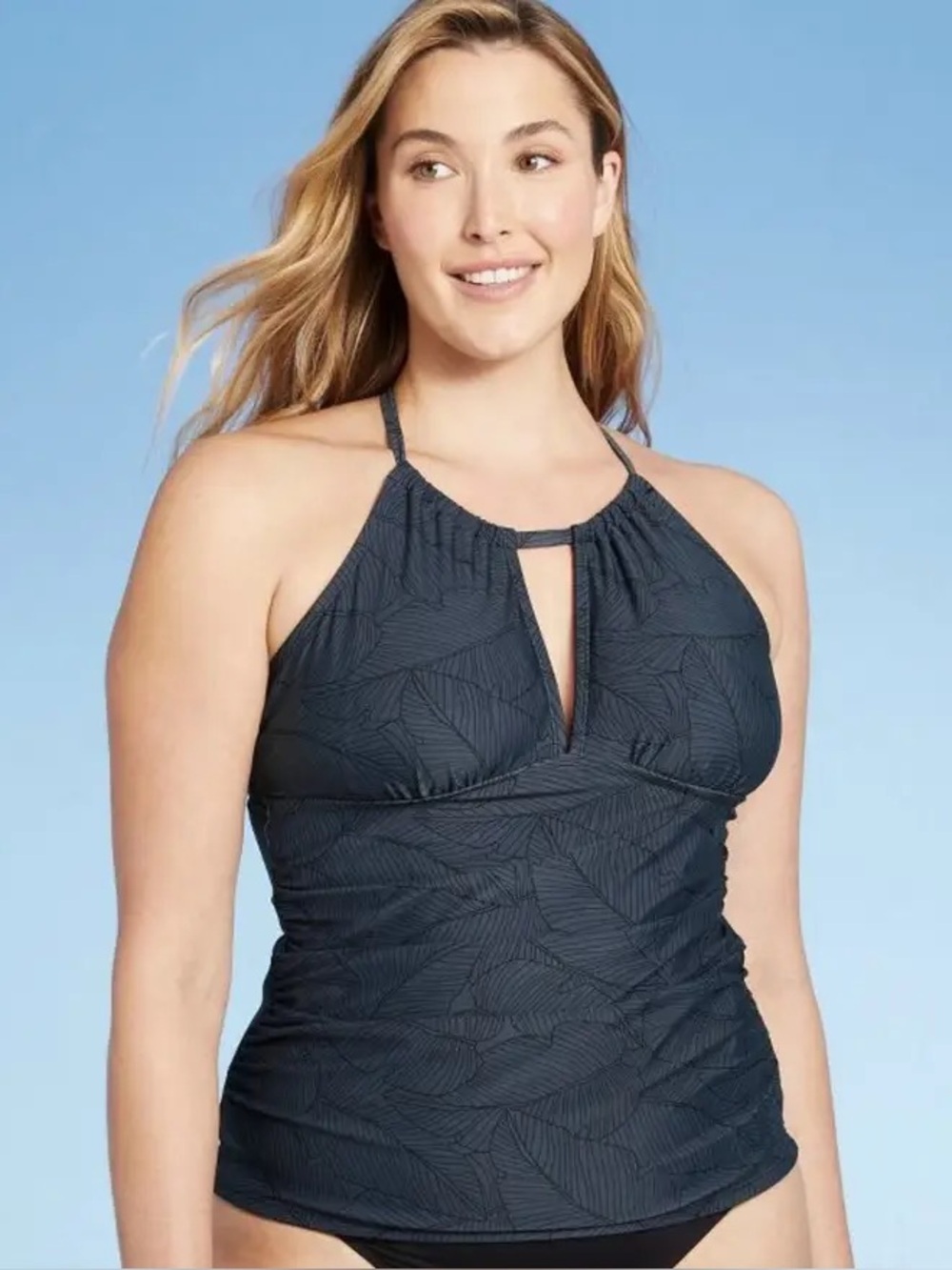 Halter Tankini Swim Top in Charcoal Slate